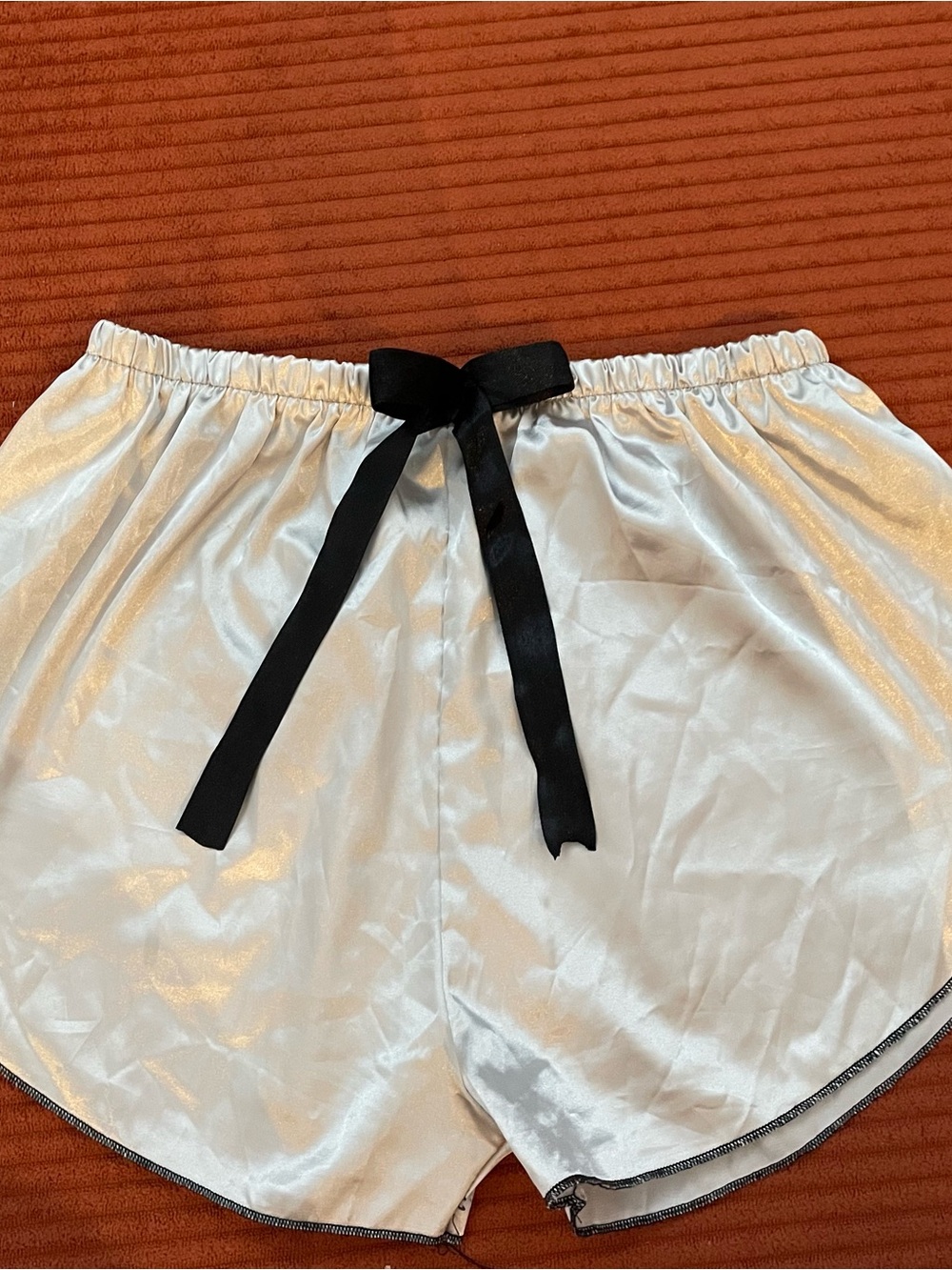 Silky White Women's Sleep Shorts with Black Ribbon